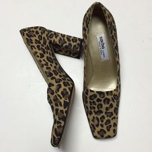 Leopard square toe heels by Sasha London